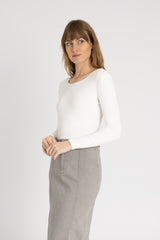White Basic Wider Neck Ribbed Tee
