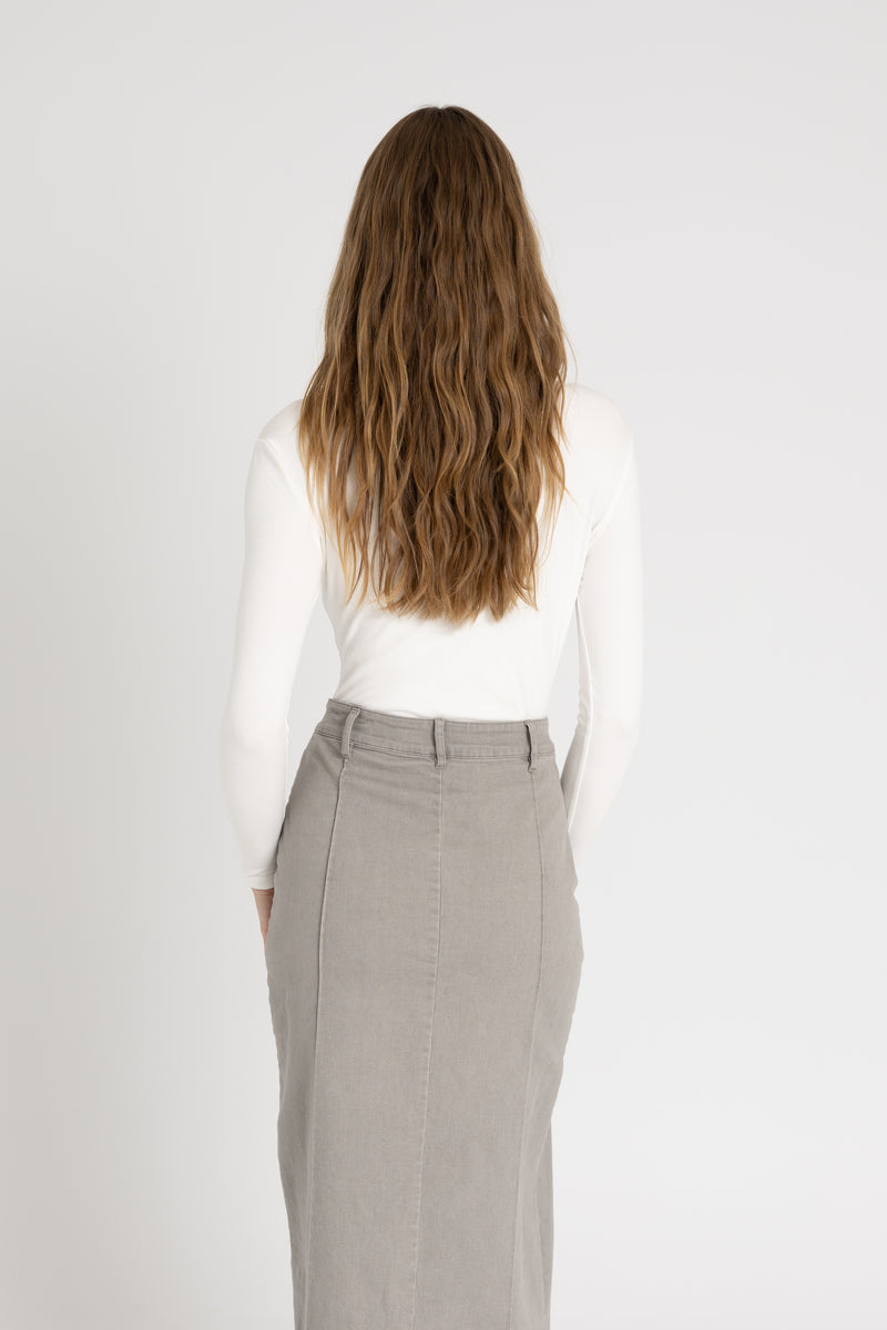 White Basic Wider Neck Ribbed Tee