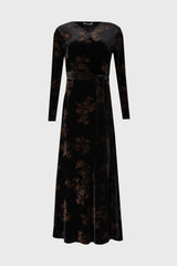 Black & Brown Printed Velour Wrap Dress