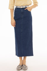 Dark Blue Zipper Denim Maxi Skirt