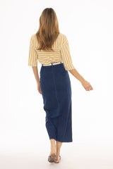 Dark Blue Zipper Denim Maxi Skirt