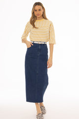 Dark Blue Zipper Denim Maxi Skirt