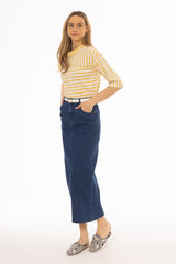 Dark Blue Zipper Denim Maxi Skirt