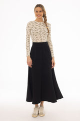 Black Flared Denim Maxi Skirt