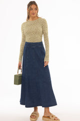 Blue Flared Denim Maxi Skirt