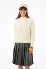 Ivory Collar Detail Cable Knit Sweater