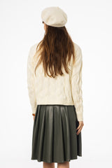 Ivory Collar Detail Cable Knit Sweater