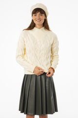 Ivory Collar Detail Cable Knit Sweater