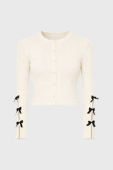 Ivory Bow Sleeve Detail Knit Cardigan