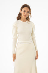 Ivory Puff Sleeve Knit Sweater Top
