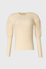 Ivory Puff Sleeve Knit Sweater Top