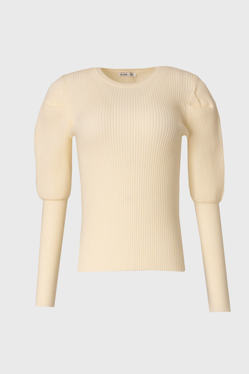 Ivory Puff Sleeve Knit Sweater Top