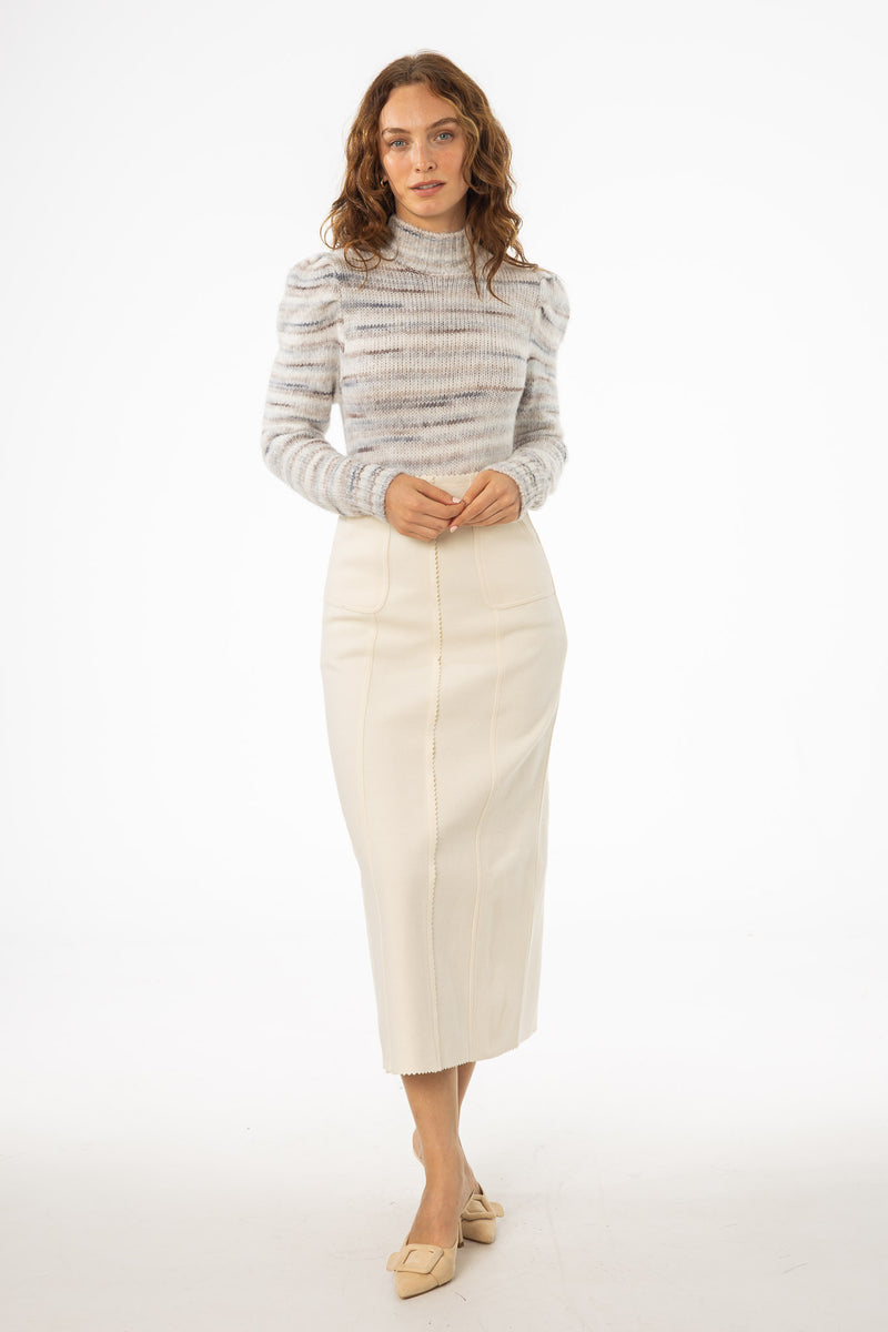 Ivory Scalloped Edge Maxi Skirt