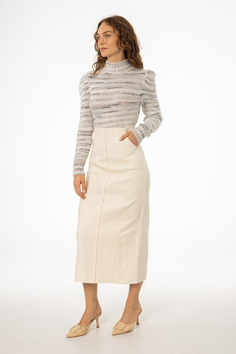 Ivory Scalloped Edge Maxi Skirt