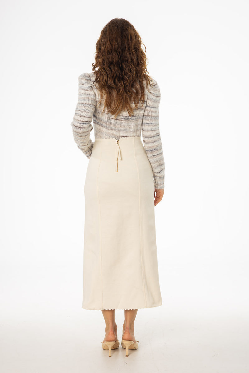 Ivory Scalloped Edge Maxi Skirt