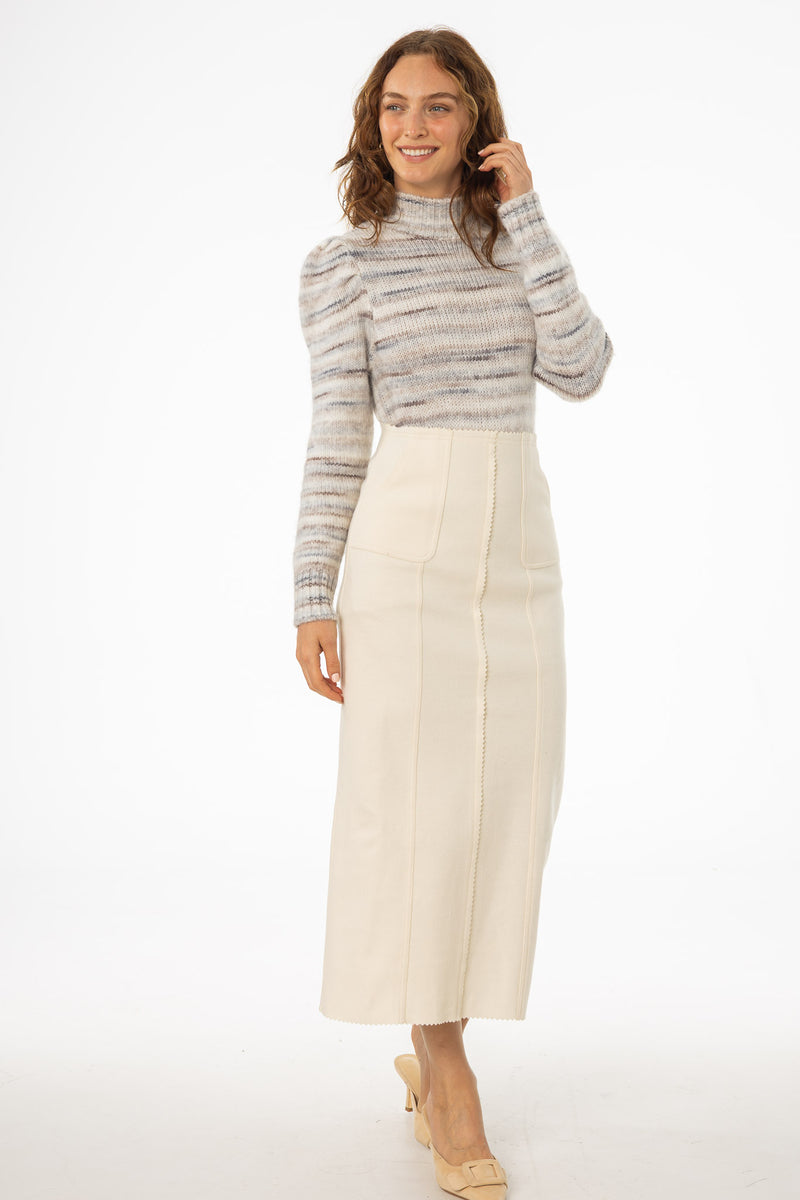 Ivory Scalloped Edge Maxi Skirt