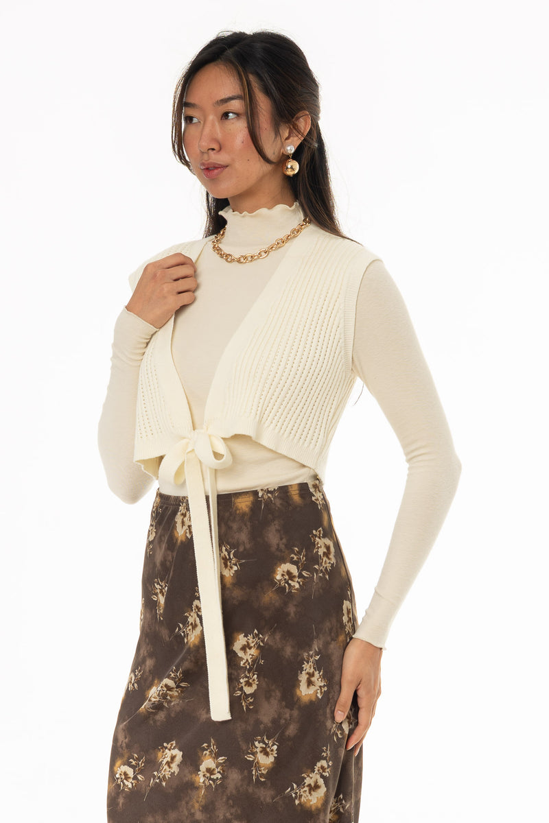 Ivory Tie Knit Overlay Top – BLANK