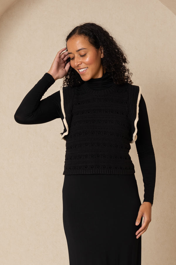 Black Knit Ruffle Overlay