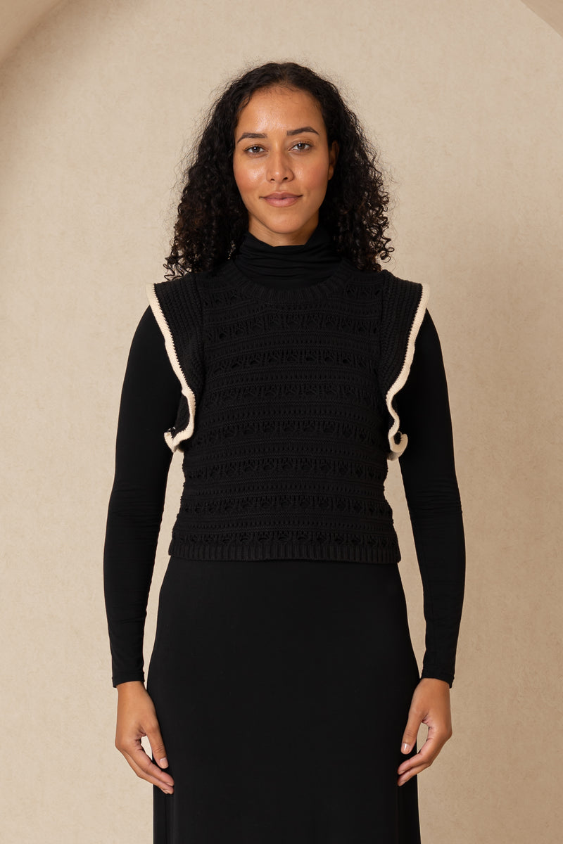 Black Knit Ruffle Overlay