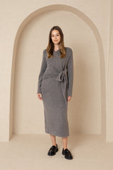 Grey Knit Wrap Dress