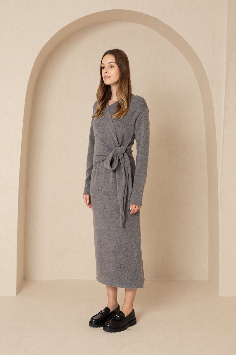 Grey Knit Wrap Dress