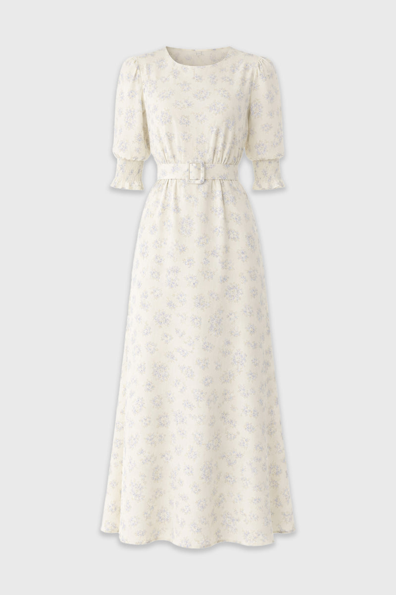 Lavender Belted Printed Floral Maxi Dress – BLANK