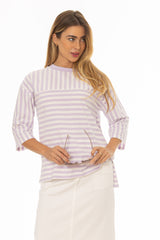 Lavender Striped Contrast T-Shirt