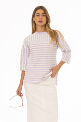 Lavender Striped Contrast T-Shirt