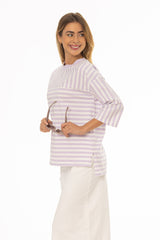 Lavender Striped Contrast T-Shirt