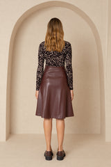 Burgundy Leather Half Pleat Skirt