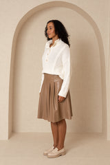 Light Brown Leather Half Pleat Skirt