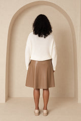 Light Brown Leather Half Pleat Skirt