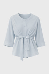 Light Blue 3/4 Sleeve Tie Blouse