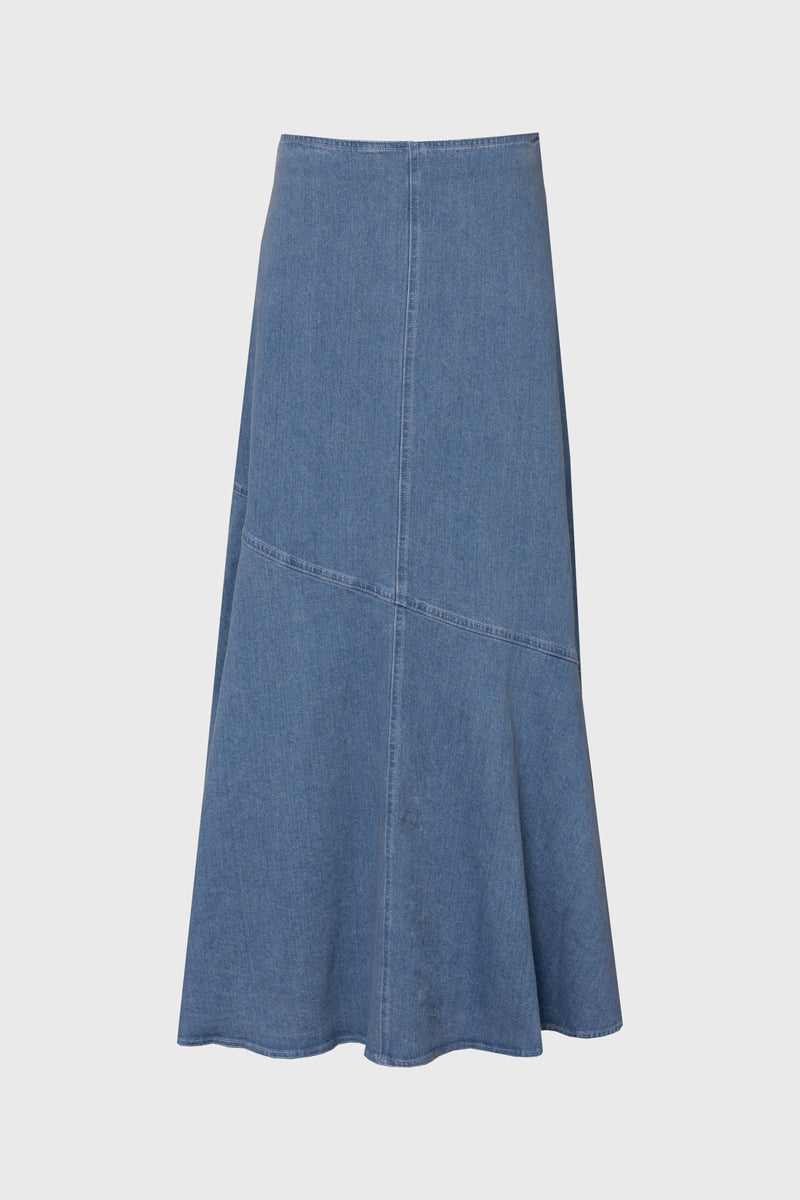 Light Blue Asymmetrical Hem Denim Skirt