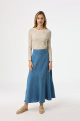 Light Blue Asymmetrical Hem Denim Skirt