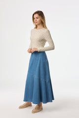 Light Blue Asymmetrical Hem Denim Skirt