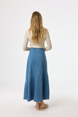 Light Blue Asymmetrical Hem Denim Skirt