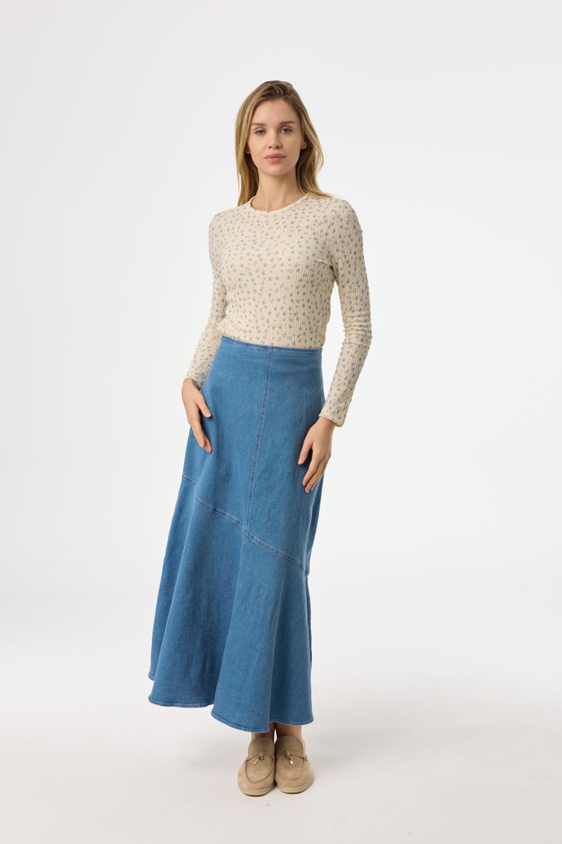 Light Blue Asymmetrical Hem Denim Skirt