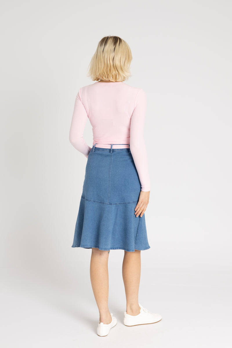 Light Blue Denim Flare Skirt