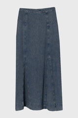 Light Blue Denim Godet Maxi Skirt