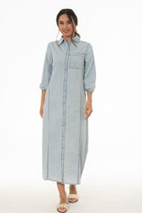Light Blue Denim Pocket Maxi Dress