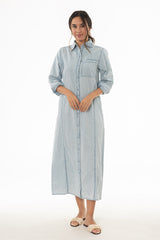 Light Blue Denim Pocket Maxi Dress