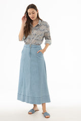 Light Blue Double Button A-Line Maxi Skirt