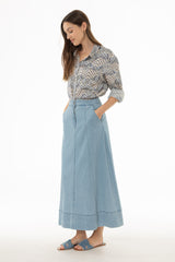 Light Blue Double Button A-Line Maxi Skirt
