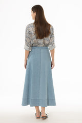 Light Blue Double Button A-Line Maxi Skirt