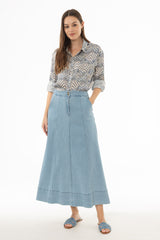 Light Blue Double Button A-Line Maxi Skirt
