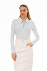 Light Blue Drawstring Polo T-Shirt