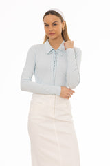 Light Blue Drawstring Polo T-Shirt