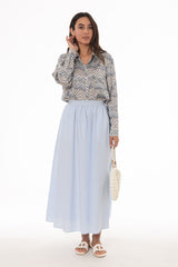 Light Blue Elastic Cotton Maxi Skirt