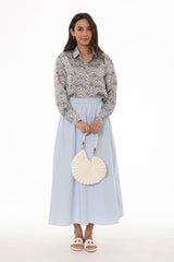 Light Blue Elastic Cotton Maxi Skirt